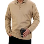 Square Cableknit Textured Long-sleeved Polo // Khaki (M)