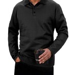 Square Cableknit Textured Long-sleeved Polo // Black (L)
