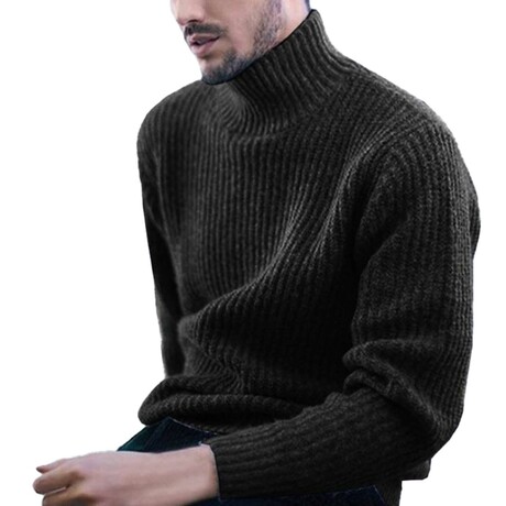 Turtleneck Striped Knit Sweater // Black (XS)