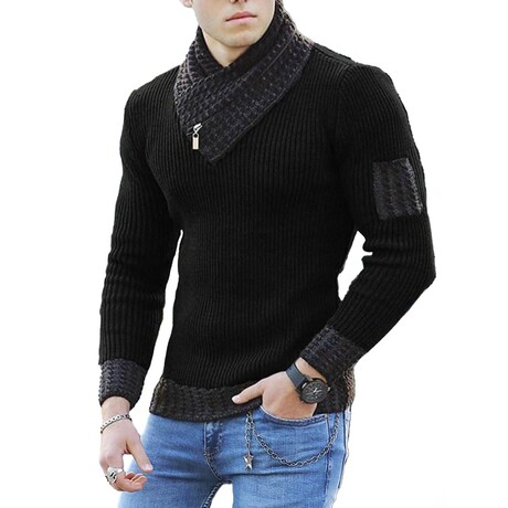 Ribbed Shawl Collar Sweater // Black (XS)