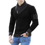 Ribbed Shawl Collar Sweater // Black (2XL)