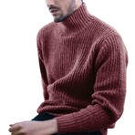 Turtleneck Striped Knit Sweater // Burgundy (S)