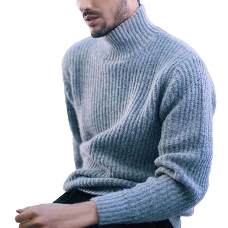 Turtleneck Striped Knit Sweater // Light Blue (XS)
