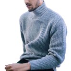 Turtleneck Striped Knit Sweater // Light Blue (S)