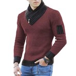 Ribbed Shawl Collar Sweater // Red (XL)