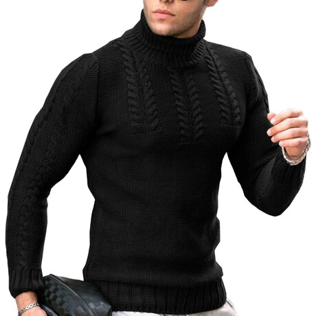 Roll-neck Knit Sweater // Black (XS)