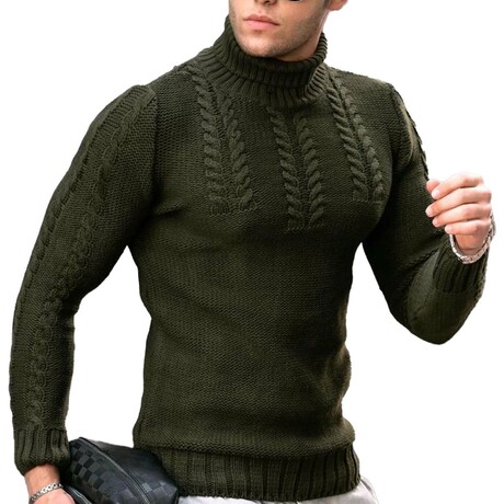 Roll-neck Knit Sweater // Green (XS)