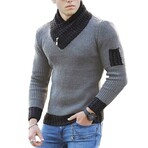Ribbed Shawl Collar Sweater // Grey (L)