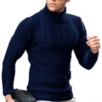 Roll-neck Knit Sweater // Navy Blue (L)