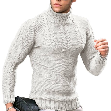 Roll-neck Knit Sweater // White (XS)