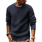 Crewneck Waffle Knit Sweater // Dark Blue (XL)