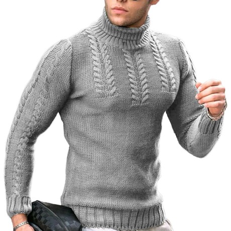Roll-neck Knit Sweater // Grey (XS)