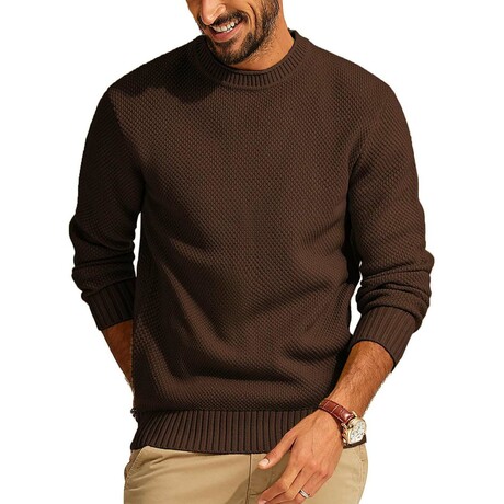 Crewneck Knit Sweater // Dark Brown (XS)