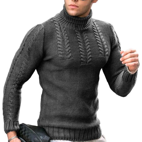 Roll-neck Knit Sweater // Dark Grey (XS)