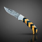 Artisan Damascus Folding Knife // Blue & Olive Wood // Herringbone