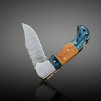 Artisan Damascus Folding Knife // Blue & Olive Wood