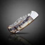 Hand-Forged Damascus Folding Knife // Natural Ram Horn