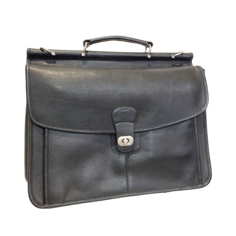 Cris Large Turn Lock Briefcase - Vaquetta Leather (Black)