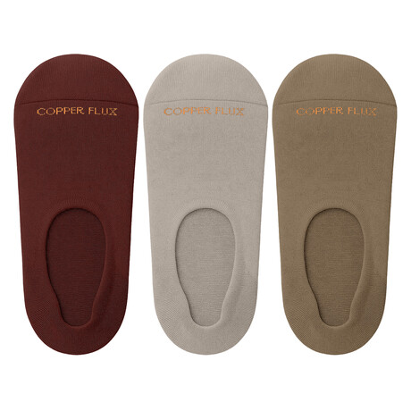 3-Pairs // Copper Infused No Show Socks // Earth (Small/Medium)