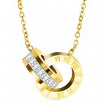18K Gold Plated Steel + Cubic Zirconia Eclipse Duo Interlocking Pendant Necklace // 16"