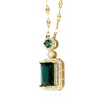 18K Gold Plated Steel + Cubic Zirconia + Emerald Luxe Pendant Necklace // 16"