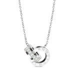 Stainless Steel + Cubic Zirconia Eclipse Duo Interlocking Pendant Necklace // 16"