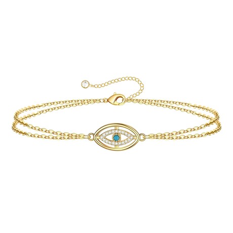 18K Gold Plated Steel + Cubic Zirconia Celeste Evil Eye Protection Bracelet // 6"-8" (Adjustable)