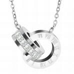 Stainless Steel + Cubic Zirconia Eclipse Duo Interlocking Pendant Necklace // 16"