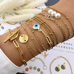 18K Gold Plated Steel + Cubic Zirconia Celeste Evil Eye Protection Bracelet // 6"-8" (Adjustable)