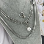 Stainless Steel + Cubic Zirconia Eclipse Duo Interlocking Pendant Necklace // 16"