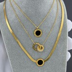 18K Gold Plated Steel + Cubic Zirconia Eclipse Duo Interlocking Pendant Necklace // 16"