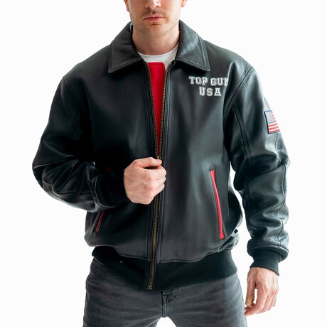 Top Gun® Mens Lucky Leather Jacket // Black (2XL)