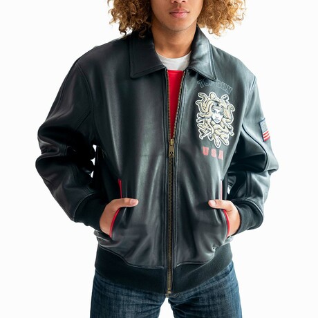 Top Gun® Men's Medusa Leather Jacket // Black (S)