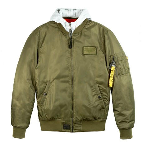 Top Gun® Ma-1 Nylon Bomber Jacket W/ Removable Hood // Olive (S)