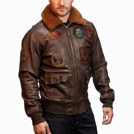 Top Gun® Super Vintage Official Signature Series Leather Jacket // Brown (M)