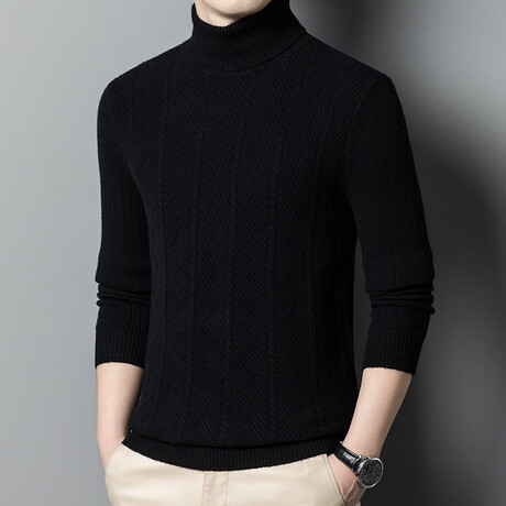 Turtleneck Cable-Knit Sweater // Black (XS)