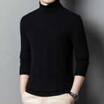 Turtleneck Cable-Knit Sweater // Black (L)