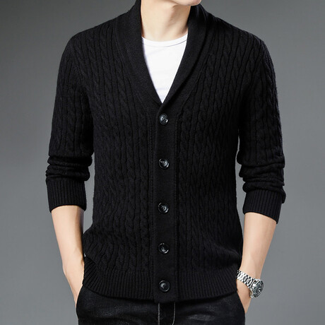 Cable-knit Cardigan // Black (XS)