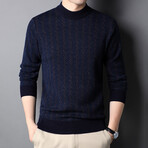 Mock Neck Jaquard Style 1 Sweater // Navy Blue (XL)