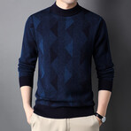 Mock Neck Jaquard Style 2 Sweater // Navy Blue (2XL)