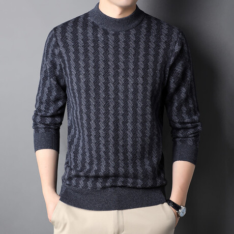 Mock Neck Jaquard Style 1 Sweater // Grey (XS)