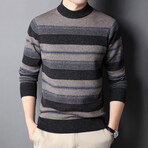Mock Neck Striped Jaquard Sweater // Black (L)