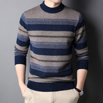 Mock Neck Striped Jaquard Sweater // Navy Blue (2XL)