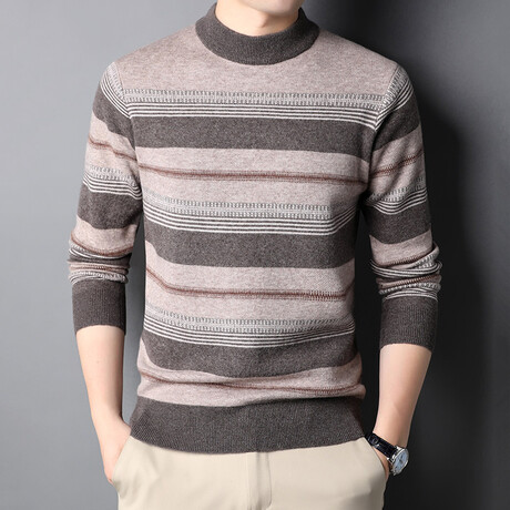 Mock Neck Striped Jaquard Sweater // Camel (XS)