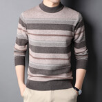 Mock Neck Striped Jaquard Sweater // Camel (S)