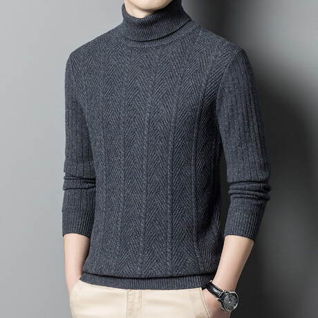 Turtleneck Cable-Knit Sweater // Grey (XS)