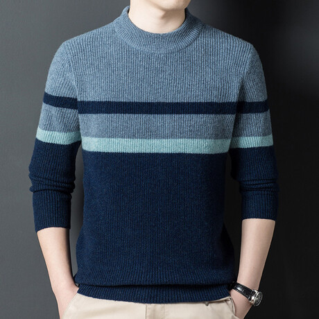 Mock Neck Block Sweater // Blue (XS)