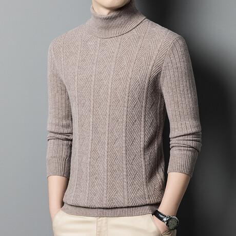 Turtleneck Cable-Knit Sweater // Camel (XS)