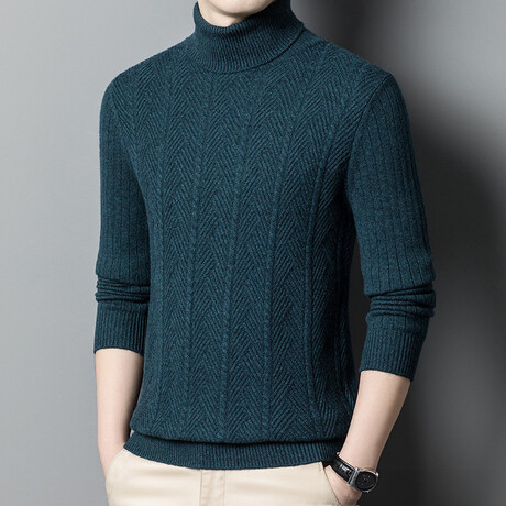 Turtleneck Cable-Knit Sweater // Navy Blue (XS)