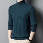 Turtleneck Cable-Knit Sweater // Navy Blue (XS)